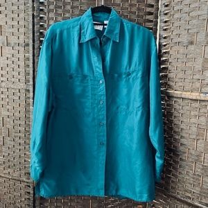 VIAMAX teal woman’s silk long sleeve blouse